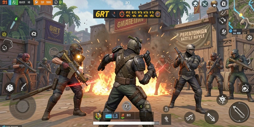 Tampilan gameplay menegangkan dalam pertarungan Battle Royale di 6RT.