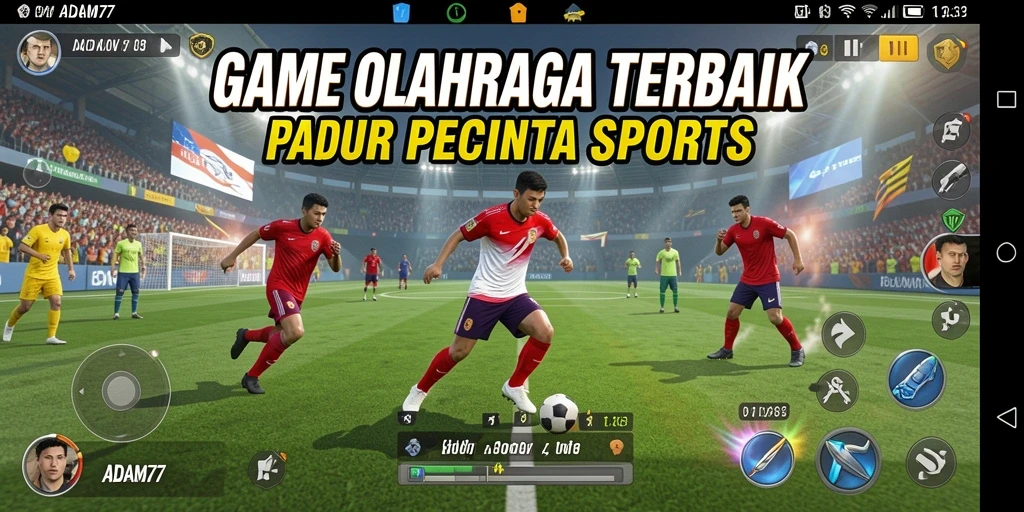 Screenshot utama ADAM77 menampilkan aksi seru dalam pertandingan olahraga.