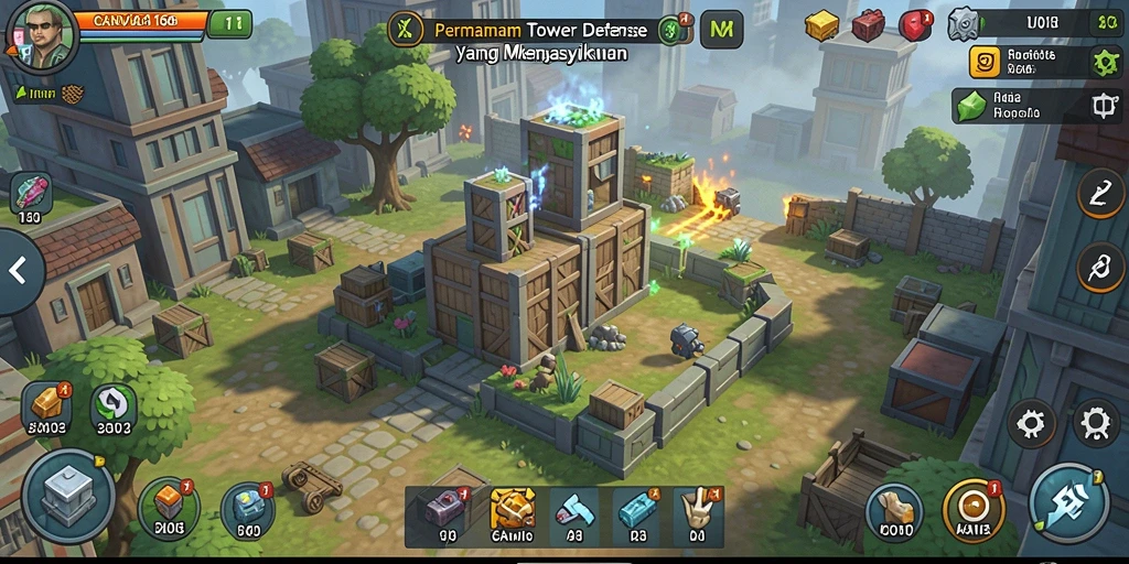 Tampilan gameplay Tower Defense yang menarik di CANVA168.