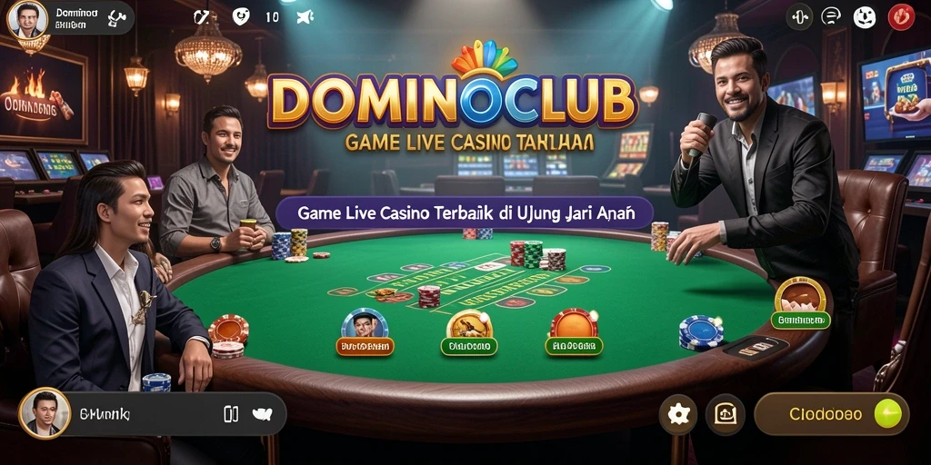 Screenshot DOMINOCLUB menampilkan dealer langsung dalam permainan Live Casino.