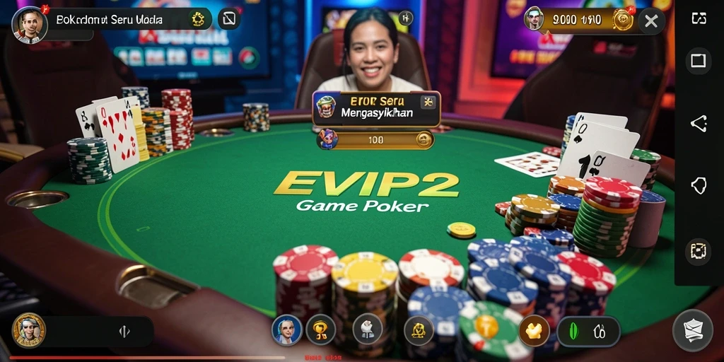 Tampilan gameplay seru di EVIP2 yang menghadirkan Poker klasik.