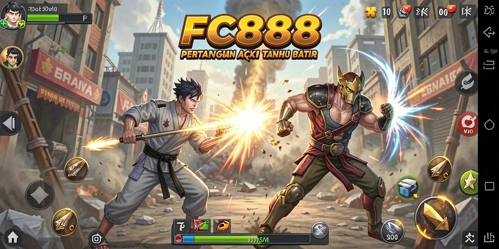 Screenshot gameplay FC888 menunjukkan aksi pertarungan yang seru.