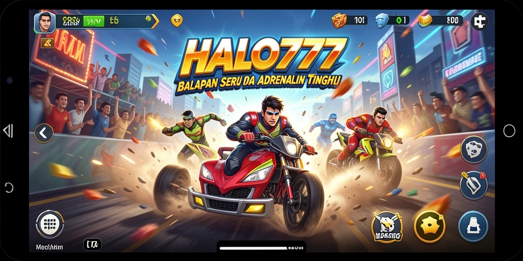 Screenshot utama HALO777 menunjukkan aksi balapan yang mendebarkan.