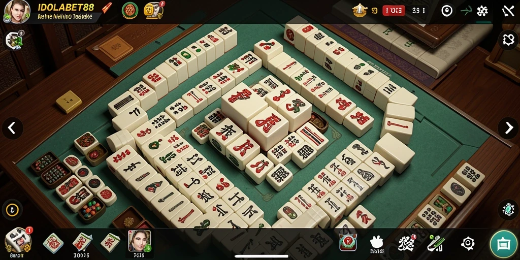 Tampilan gameplay menarik dari IDOLABET88 menunjukkan ubin Mahjong yang berwarna-warni.