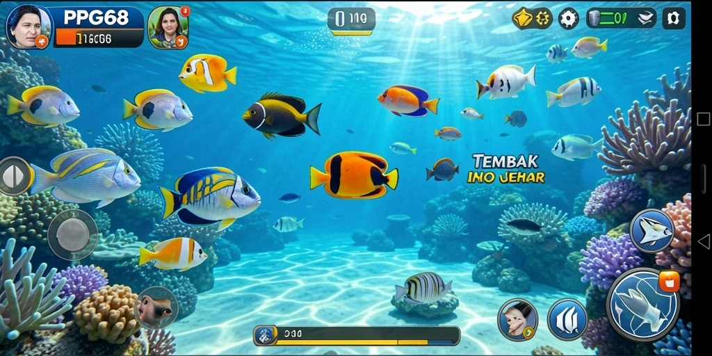 Screenshot gameplay PGG68 menampilkan aksi menembak ikan yang seru.