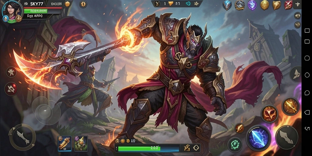 Tangkapan layar gameplay SKY77 menunjukkan aksi pertarungan yang mendebarkan.