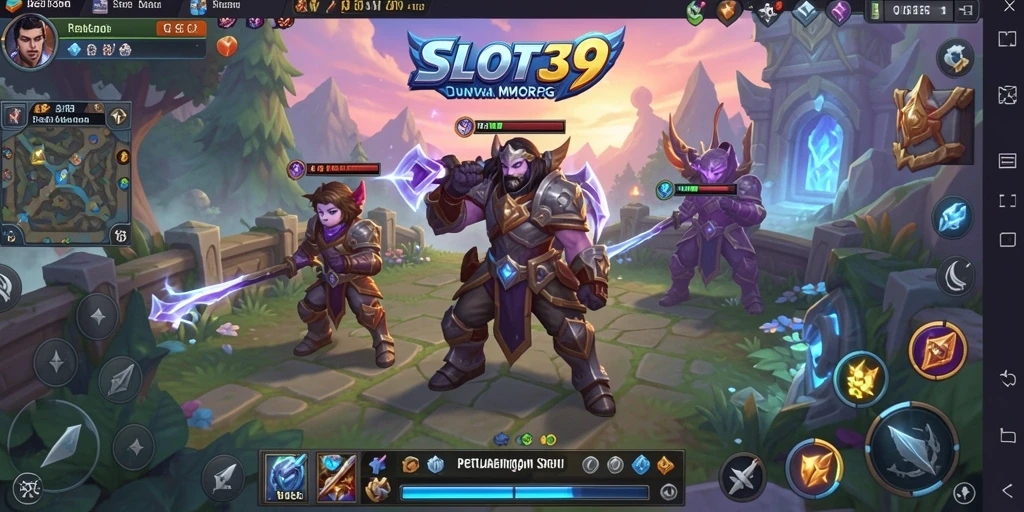 Screenshot gameplay SLOT39 menampilkan pertarungan epik dalam dunia fantasi.