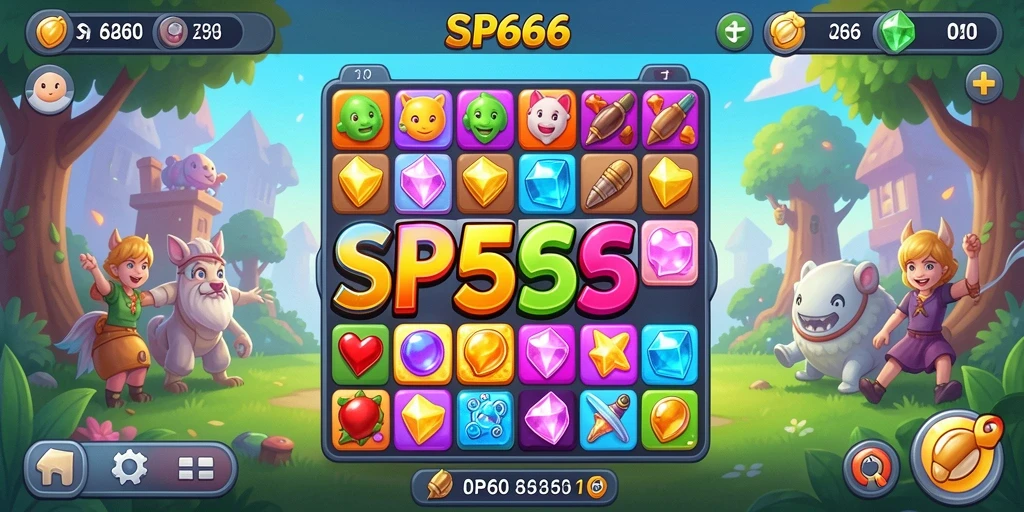 Screenshot dari gameplay SP666 menampilkan tindakan Match-3 yang seru.